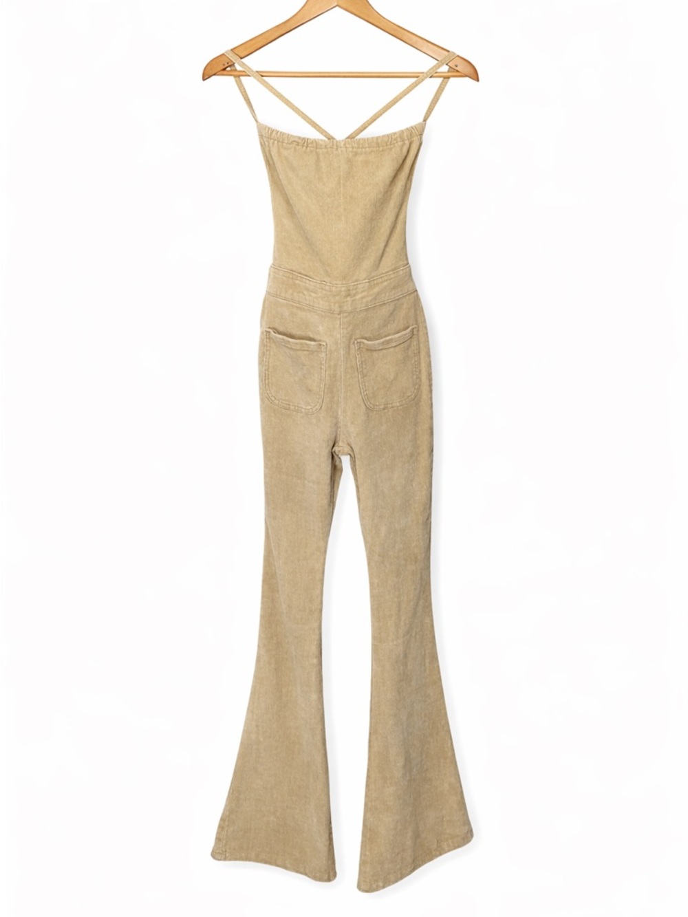 Edikted Beige Corduroy Lace- Up Back Jumpsuit Flare Pants- Size XS